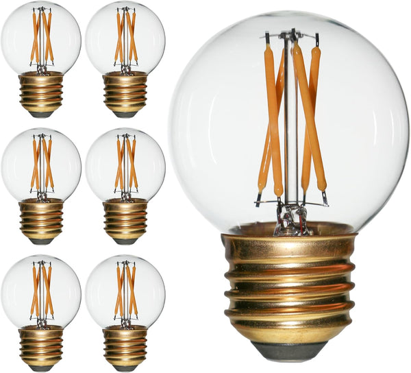 Vintage Non-Dimmable LED Bulbs, 6 Pack, G50 G16.5, 40W Equivalent, Soft Warm White 2700K, E26 Clear Glass