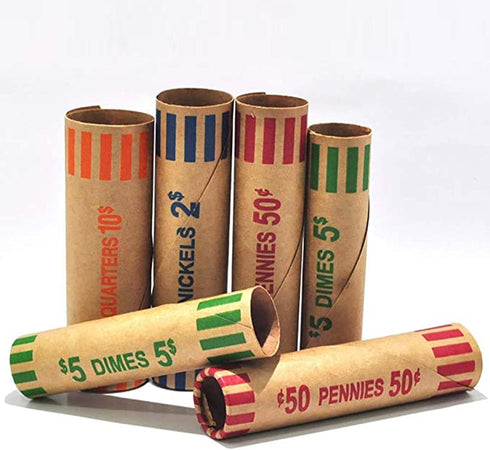 L LIKED Preformed Coin Wrappers Rolls (128 Assorted) - Quarters, Pennies, Nickels, and Dimes