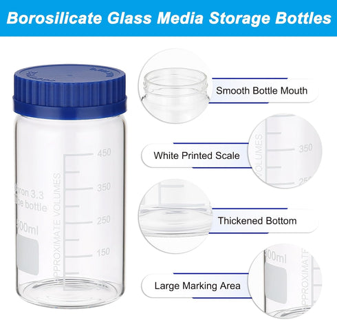 PATIKIL 2 Pack Reagent Media Storage Bottles, 500ml Borosilicate Glass Wide Mouth Bottles for Lab Liquids