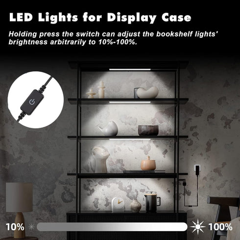 4x12 Inch 6000K JUSJUBR Black Shell Display Case Lights, LED Lights for Display Case with Memory Function, Bookshelf