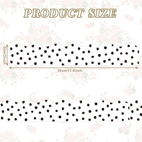 Whaline 24Pcs Magnetic Classroom Bulletin Board Border - Reusable Black White Polka Dot Scalloped Magnetic Strip