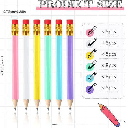 Zonon 48 Pieces Golf Pencils Half Pencils with Eraser Wedding Mini Pencils Short Small Pencils for Kids Bridal Shower School Office Writing Drawing Pocket (Pink, Yellow, Purple, Blue, White, Green) by Zonon
