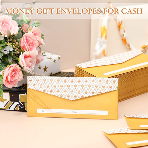 Teling 100 Pack Gold Money Envelopes for Cash Gifts, Decorative Holders for Currency Birthday Graduation Wedding