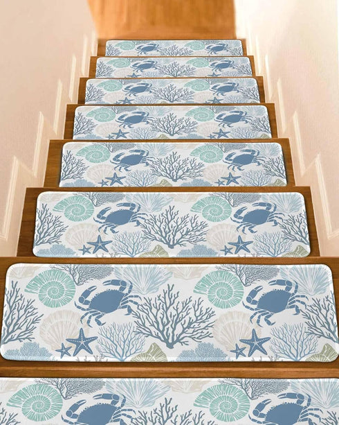 LBCASA Stair Treads Non Slip Indoor for Wooden Steps, Coastal Crab 4 Pcs