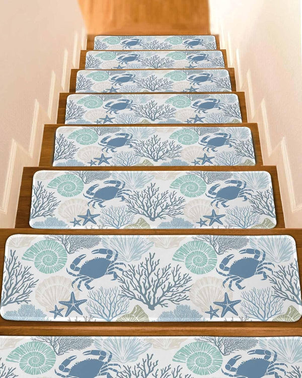 LBCASA Stair Treads Non Slip Indoor for Wooden Steps, Coastal Crab 4 Pcs