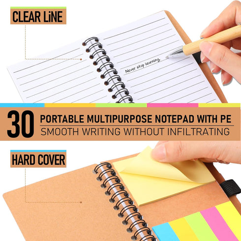 Yeaqee 30 Set Inspirational Gifts, Spiral Notebooks with Sticky Notepads, Motivational Bamboo Ballpoint Pens, Back to
