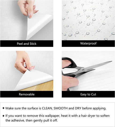 LACHEERY White Stainless Steel Contact Paper, Peel and Stick Metallic Wallpaper for Kitchen & Cabinets