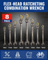 8-piece Set, 9-17 mm, 72-Teeth, WORKPRO Flex-Head Ratcheting Combination Wrench Metric Cr-V Constructed, Nickel Plating