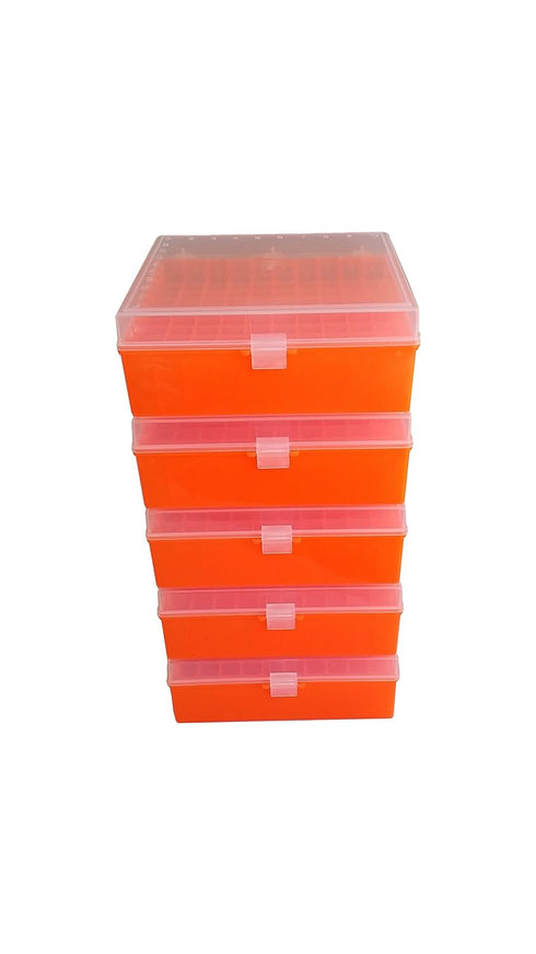 Argos R3128 Translucent Polypropylene Microcentrifuge Tube Cryogenic Storage Box, 100 Place with Orange Lid, Pack of 5