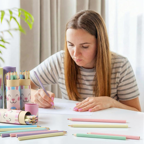 Weekgrat 10 Sets 4.7" Easter Basket Stuffers, Macaron Pastel Mini Colored Pencils, Soften Wood, Mini Portable