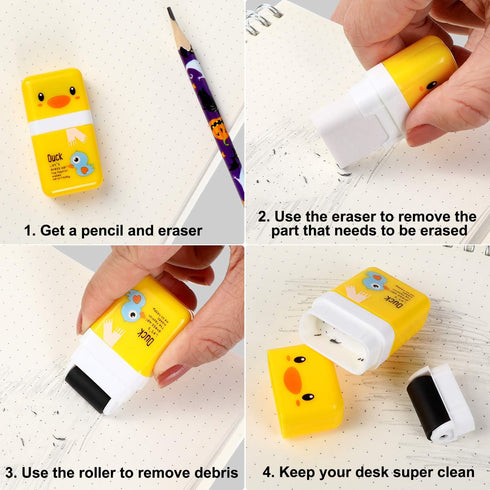 Outus 16 PCS Cute Animal Roller Erasers, Pencil Eraser Shaving Roller Case for School Supplies