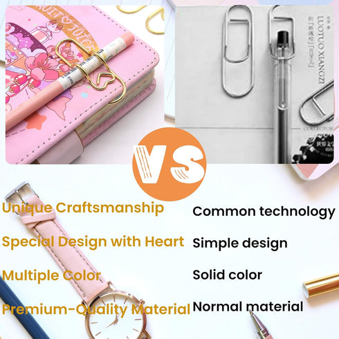 Pen Holder for Notebook, 20PCS Metal Pen Clips with Heart, Cute Journal Paperclips, Large Size Pencil Holder (Rose Gold)