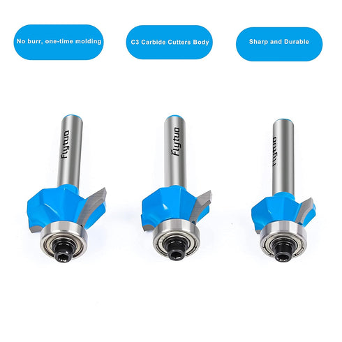 3Pcs Set 1/4" Set, 1/4", 3/8", 1/2", 1/8'', 3/16'', 1/4'') Roundover Edging Router Bit Shank, Corner Rounding