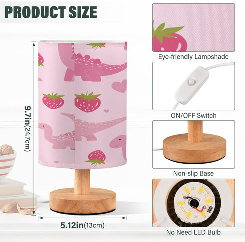 PCTIMMT Cute Pink Dinosaur Strawberry Table Lamp with USB Port Nightstand Lamp Desk Lamp for Bedroom Living Room Simple