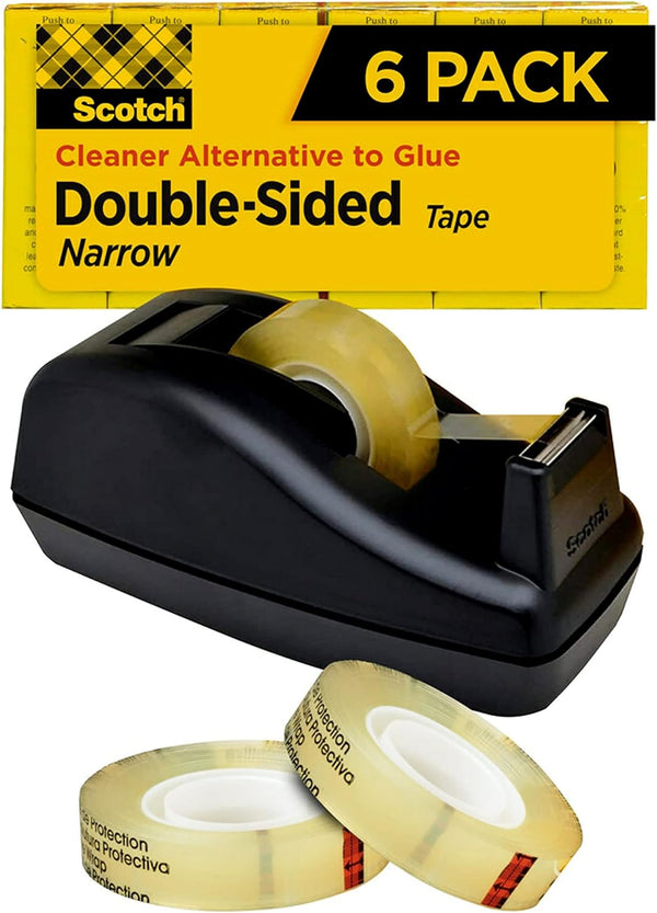 Scotch Double Sided Tape, 0.50 in. x 900 in., 1 Dispenser & 6 Refill Rolls/Pack