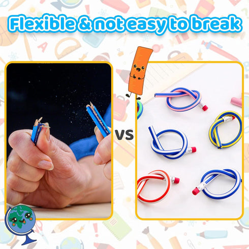 Haawooky 45 Pieces Flexible Soft Colorful Stripe Rubber Pencils with Erasers for Kids Gift
