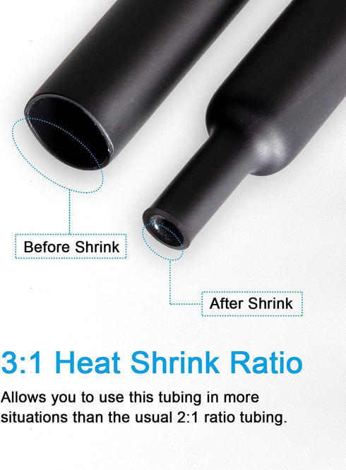 162pcs 3:1 Large Dual Wall Adhesive Heat Shrink Tubing Kit, 5 Sizes (1.25, 1, 1/2, 3/8, 1/8 inch) for Marine Electrical
