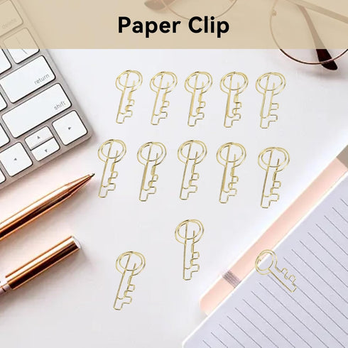 Key Shaped Paper Clips, 100Pcs Metal Paperclips Bookmark Clips Gold Wire Paper Clips Small Portable Paper Clips for Home School Office Document Organizing by HERCHR