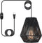 Plug-in Pendant Light,Hanging Lights Fixture With 15ft Cord On/Off Switch,Black Handwoven Rattan