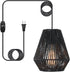 Plug-in Pendant Light,Hanging Lights Fixture With 15ft Cord On/Off Switch,Black Handwoven Rattan