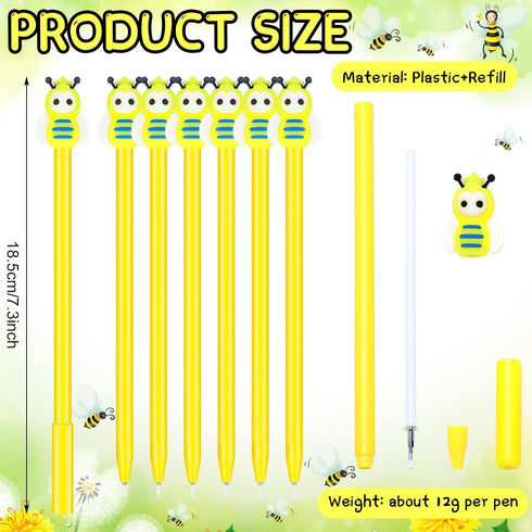 Fainne 60 Pcs Bee Pens, Black Ink Gel Pens for Kids, Cute Cartoon Fine Point Roller Marker Pens for Classroom