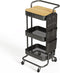 DTK 3 Tier Metal Utility Rolling Cart with Table Top, Side Bags, Tray Storage Organizer on Wheels for Kitchen, Office