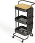 DTK 3 Tier Metal Utility Rolling Cart with Table Top, Side Bags, Tray Storage Organizer on Wheels for Kitchen, Office