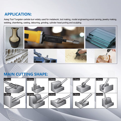 SF-5 Tungsten Carbide Burr Rotary File, Tree Shape, Double Cut for Die Grinder, 1/4'' Shank, 1'' Cutter Length
