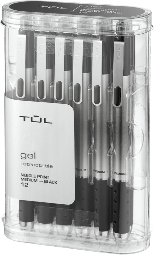 TUL GL1 Retractable Gel Pen, Needle Point, 0.7 mm, Gray Barrel, Black Ink, Pack of 12