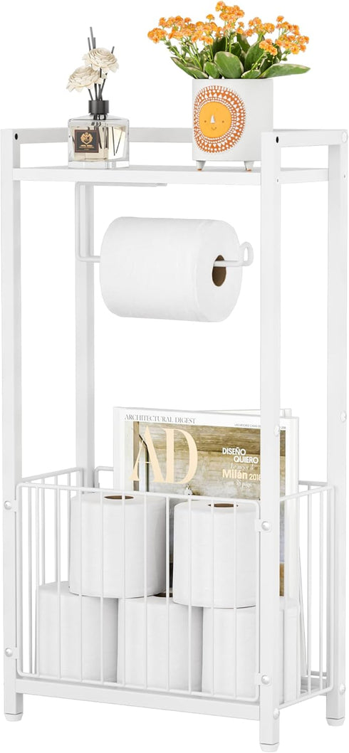 X-cosrack Freestanding Toilet Paper Holder with Storage Shelf - All-in-One Toilet Roll Dispenser