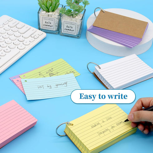 800 3x5 Inches PCS Index Cards Colored Flash Cards with Ring, Punched Lined Flashcards Ruled Index Cards Notecards