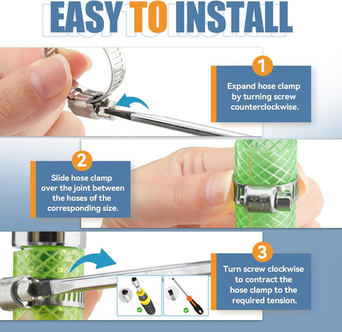 15PCS Hose Clamp Set - Stainless Steel Adjustable Clamps 1/2'' to 3/4'' (13-19mm) for Plumbing