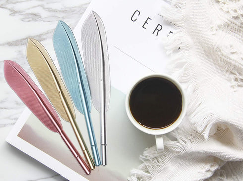 PENTA ANGEL Feather Pens 4Pcs Creative Rollerball Pens with Artificial Wing Feather Ballpoint Gel Ink Gift Set