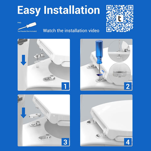 Plus Toilet Seat Elongated, Soft Close Toilet Seat, No-Slam, Magnetic Quick-Release Easy Clean, Easy Installation
