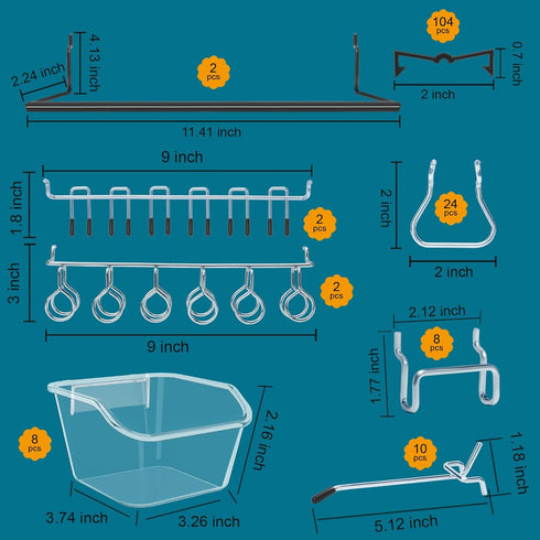 286PCS Pegboard Accessories Organizer Kit, Includes Pegboard Box for Various Tools, 1/8 and 1/4 inch Hooks Assortment