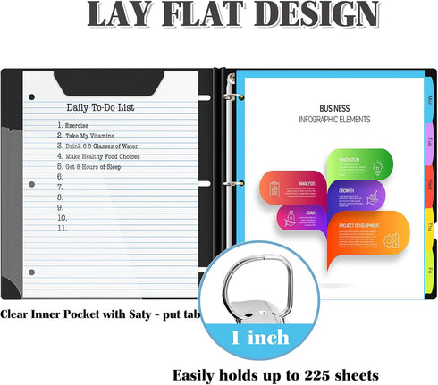 Telescoping Project Organizer Binder - 2PCS, 13 Pocket 3-Ring Binder with Customizable Cover, Black