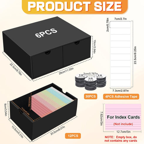aopule 6 Packs Box,3x5 Lid,2-Compartment 3'x5' Index Cards Index Card Holder with Black Index Card Storage Organizer
