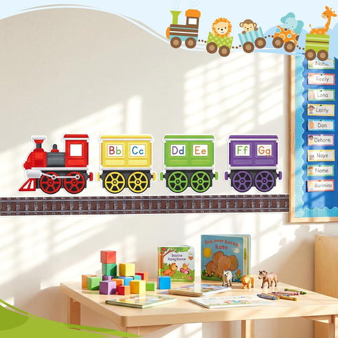 Mooliwe 23 Set 98ft Pcs Train Bulletin Board Decorations with Writable Train Cutouts Classroom Board Borders