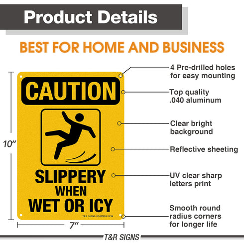 Slippery When Wet Or ICY Sign, Caution Sign 2 Pack, 10" x 7" Rust Free Aluminum with Pre-drilled Holes