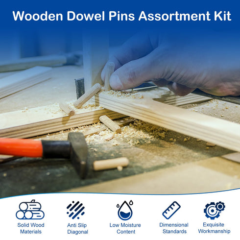 MroMax 20Pcs Wooden Dowel Pins - 8 x 30mm, Approx 5/16" x 1-3/16" Fluted Beveled Hardwood for Furniture DIY Projects