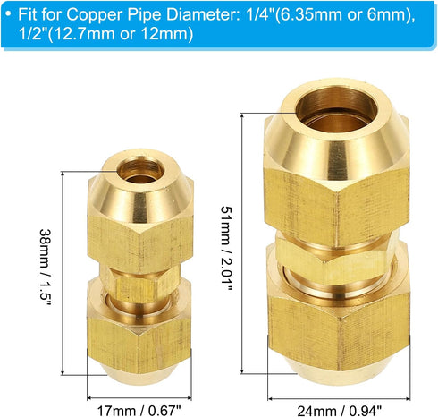 PATIKIL Pipe Extension Joint Connector Set: 4Pcs Free Welding AC Copper Pipe Coupling Adapter Fittings for Refrigeration
