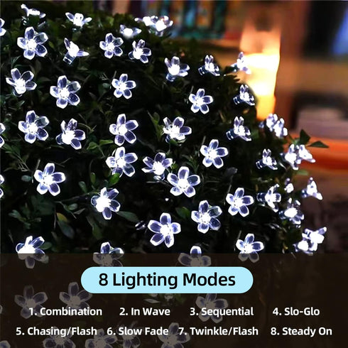 Outdoor Solar Flower String Lights, 50 LED Waterproof Fairy Light Decorations for Christmas Tree Garden Patio Yard