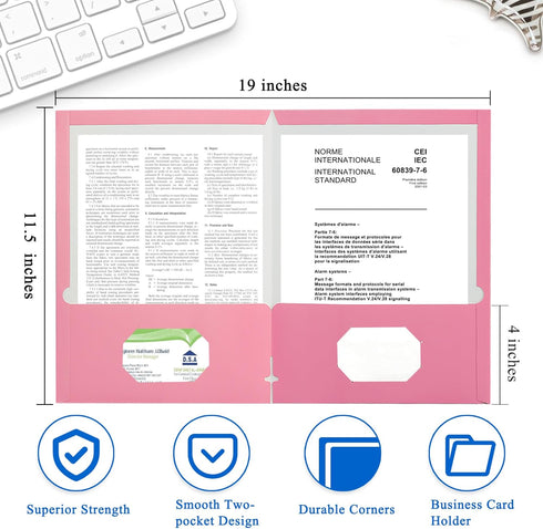 Zzrywuty File Folders with Pockets, Letter Size, 25-Pack Paper Folders with Card Slot, Two Pocket Folders