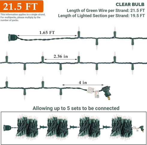 Watereem 100 Count, Clear Christmas String Lights, Incandescent Mini Christmas Lights, Connectable Xmas Tree Light