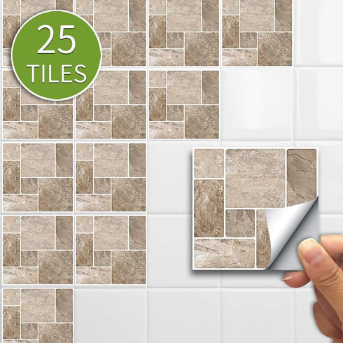 25 Pcs Self-adhesive Tile transfer for Home Decor, Peel and stick Tile Decal, Water-proof Backsplash Wall Tile Sticker for Kitchen Bathroom, 4x4inch by Alwayspon