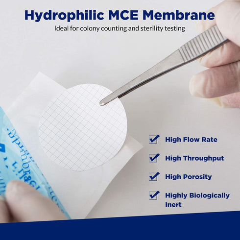 Membrane Solutions MCE Gridded Membrane Filter - Sterile Individual Pack Membrane Disc Filter, 47 mm Diameter, 0.45 um