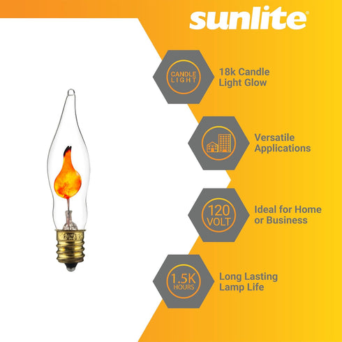 Bulb E12, 3 12 Pack Sunlite Petite Chandelier Flicker Flame Light Candelabra Base, Orange, for Holiday and Decorative