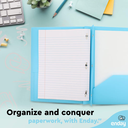 Plastic Folders with Pockets and Prongs, 6 Pc Blue Two Pocket Folder with Brads for Letter Size Sheets