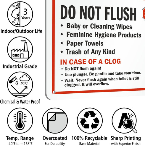 7" 10" 55 SmartSign x 'Do Not Flush - Baby Wipes/Feminine Hygiene Products/Paper Towels In Case Of A Clog Do Not Flush