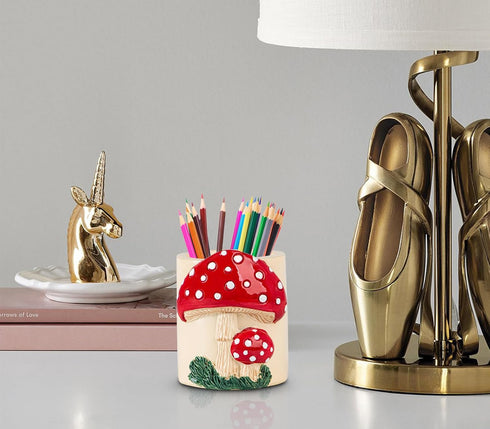 Mushroom Pencil Holder for Desk - Cute Pencil Holders & Pen Holders, Resin Desk Pencil Holder, Pen Organizer